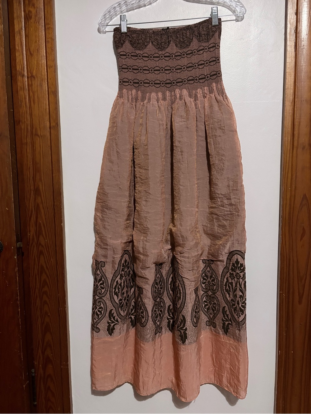 Anthropologie Lapis Strapless Boho Maxi Dreas in Dusty coral  Rose with Brown